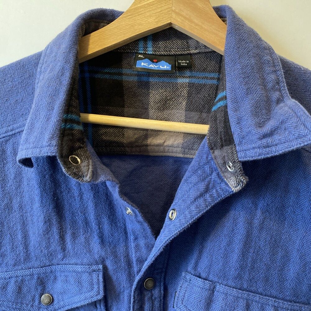 Kavu Shirt Mens XL  Blue Heavy Flannel Snap Front Western Outdoor Warm